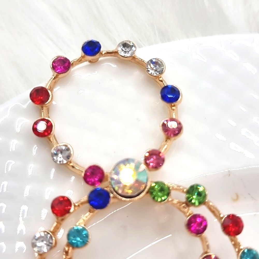 Rainbow Rhinestone Circle Dangle Earrings - image 6